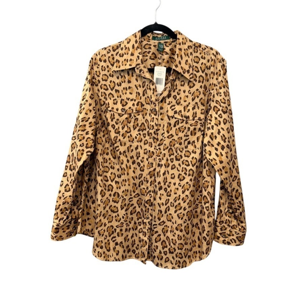 Lauren Ralph Lauren Leopard Button Down 1X Cotton Elevated Old Money Mobwife